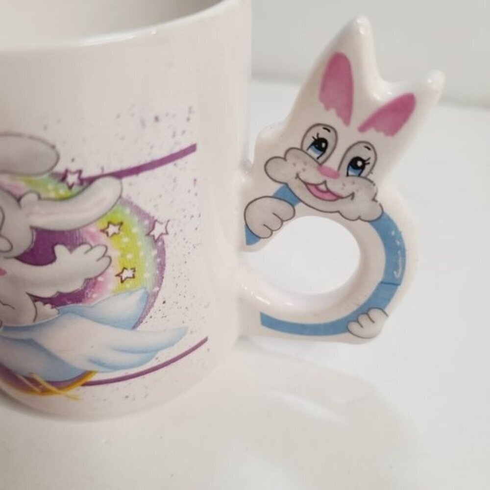 Vintage Kitsch Psychedelic Bunny Rabbit Kawaii Bunny Handle Quirky Coffee Mug - Picture 14 of 15